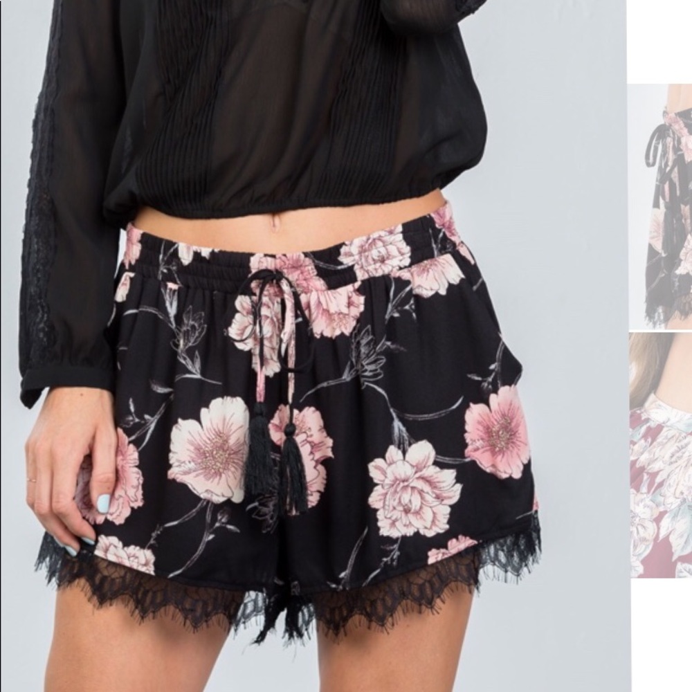 Floral shorts with fringe detail